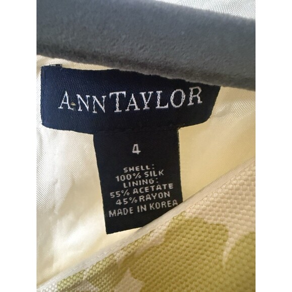 Ann Taylor Dress White Green Floral Sleeveless Silk V-Neckline Women SZ 4 Lined - Picture 5 of 12